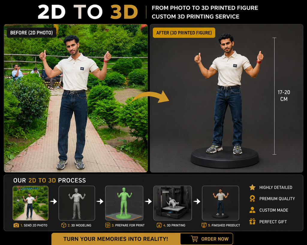Custom 2D Photo to 3D Printed Figurine | Personalized Mini Statue